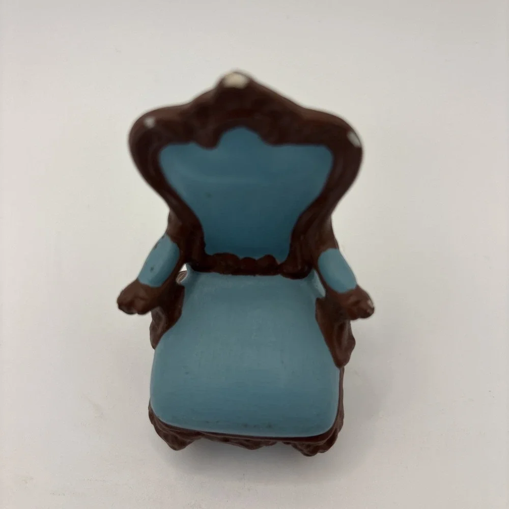 (5) Ceramic Porcelain Dollhouse Furniture‎ Grand Piano Loveseat Chairs Blue Vtg
